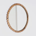 Decorative Round Hanging Wall Mirror with Bead Design Frame - Natural