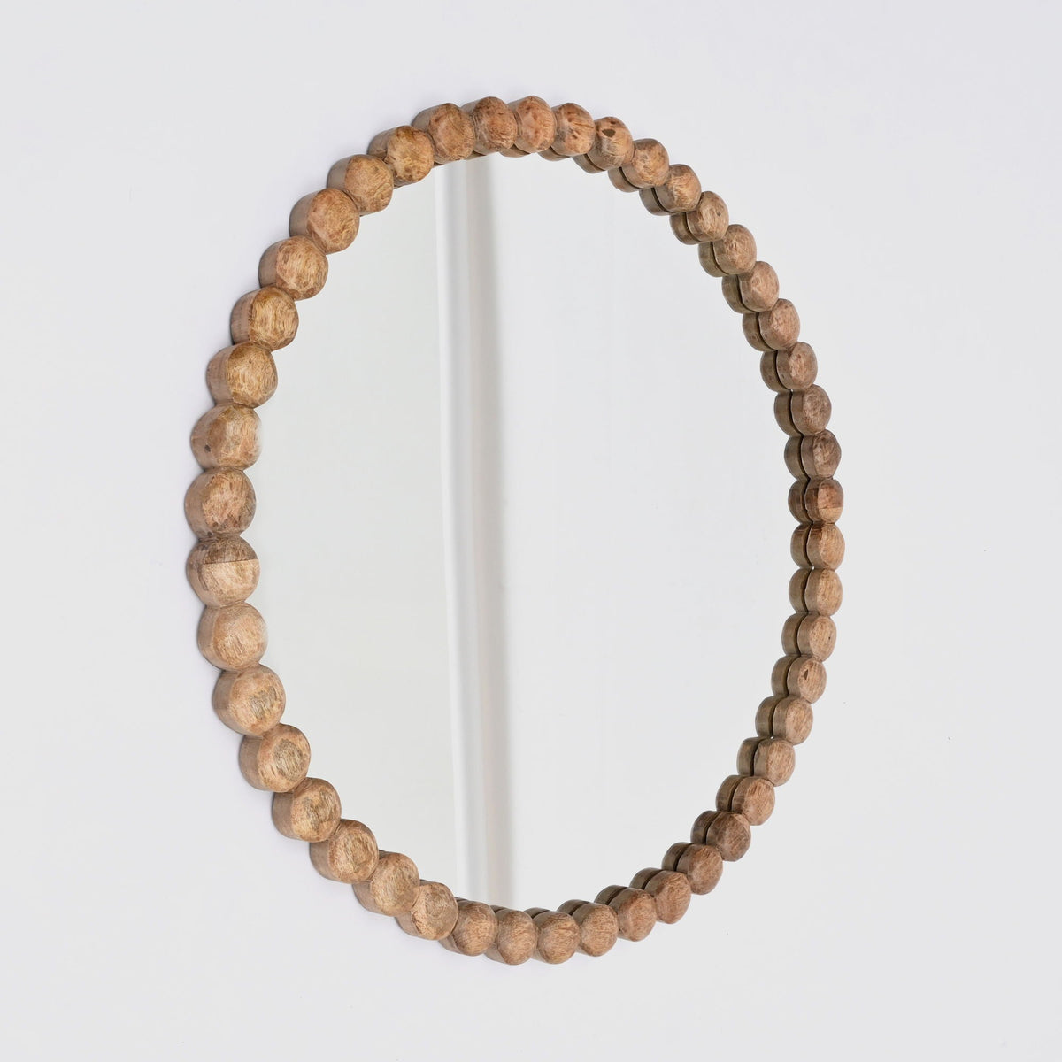 Decorative Round Hanging Wall Mirror with Bead Design Frame - Natural