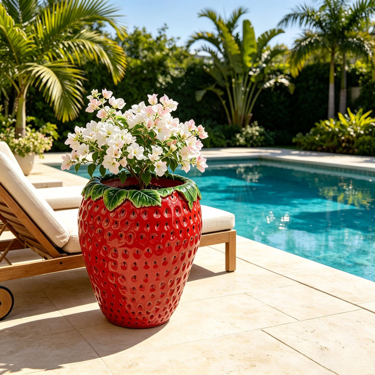 Strawberry Shaped Planter Pot with Weather-Resistant Resin - Red