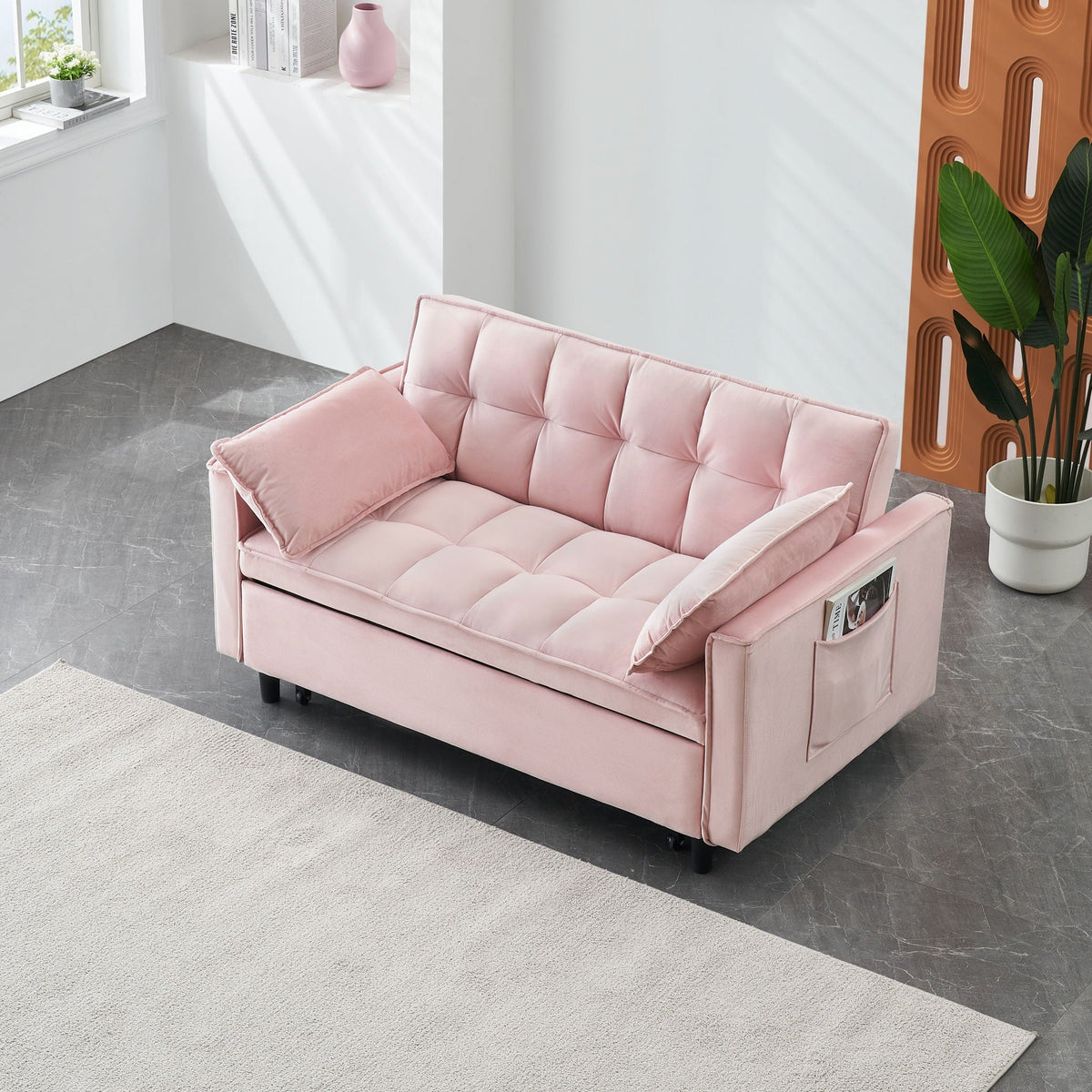 Convertible Velvet Sofa Bed with Storage Pockets - Multiple Colors