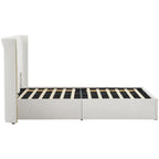 King Size Luxury Wing-Back Upholstered Bed Frame with Padded Headboard - Beige