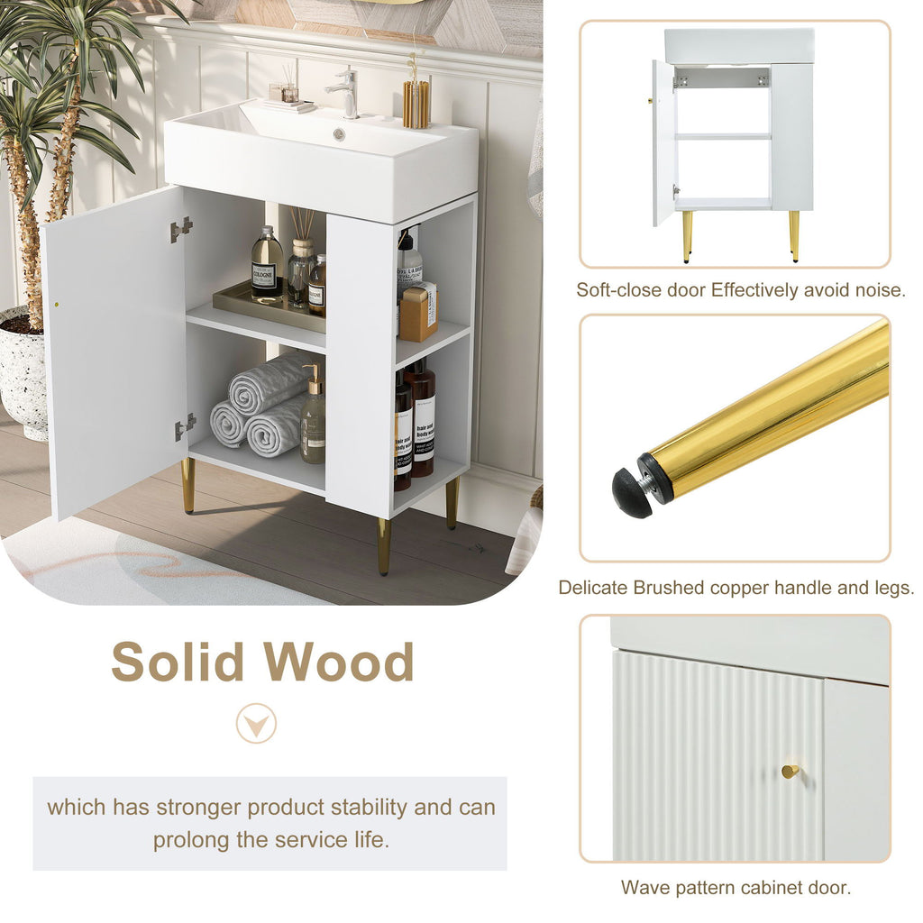 Bathroom Vanity with Single Ceramic Sink and Side Storage - Multiple Colors