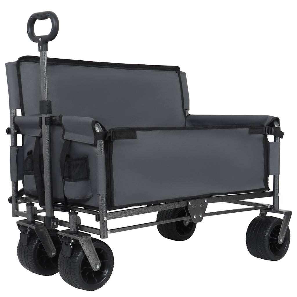 3-in-1 Convertible Folding Wagon Cart with Bench Seat & Storage - Gray
