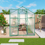 Polycarbonate Walk-In Greenhouse with Raised Base - Green