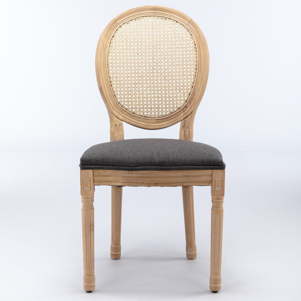French Style Solid Wood Dining Chair Set with Rattan Back - Beige or Dark Gray