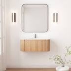 Wall Mounted Bathroom Vanity With Sink - Natural Wood
