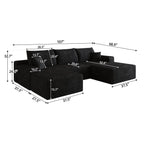 107" Cloud Sectional Sofa with Ottoman - Modern Minimalist Design - Black