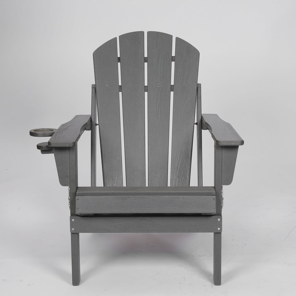 HDPE Folding Adirondack Chair with Dual Cup Holder - Gray