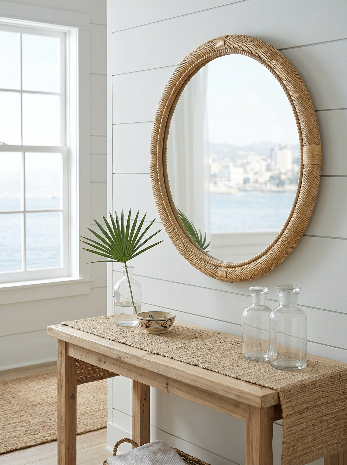 Woven Rattan Decorative Round Mirror