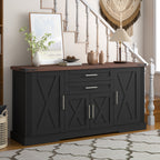 63" Farmhouse Barn Door Storage Cabinet with Drawers - Rustic MDF Sideboard