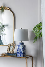 Blue and White Ceramic Vase Table Lamp with Linen Shade - White + Blue