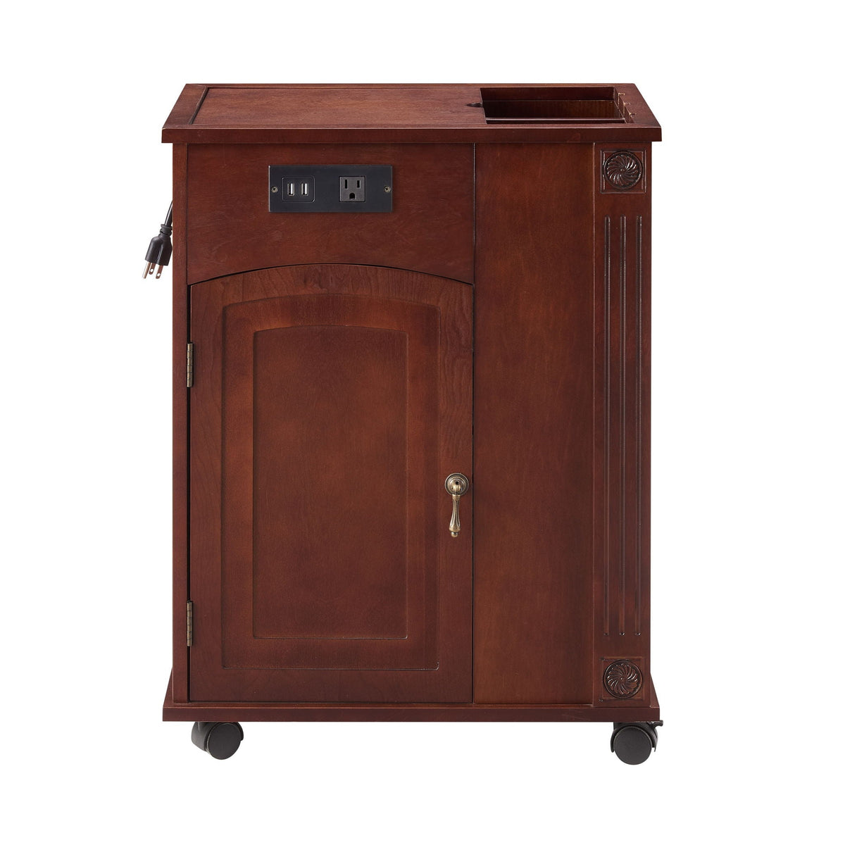 Traditional End Table with Charging Station - Red Walnut