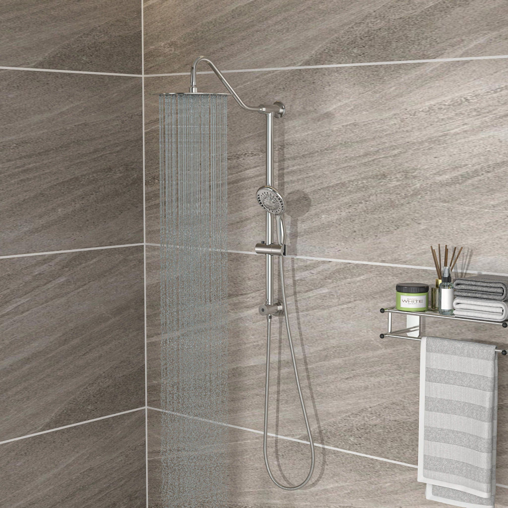 Shower System with 5 Function Rain Hand Shower and Slide Bar Combo - Pearl Silver, Gray, or Black