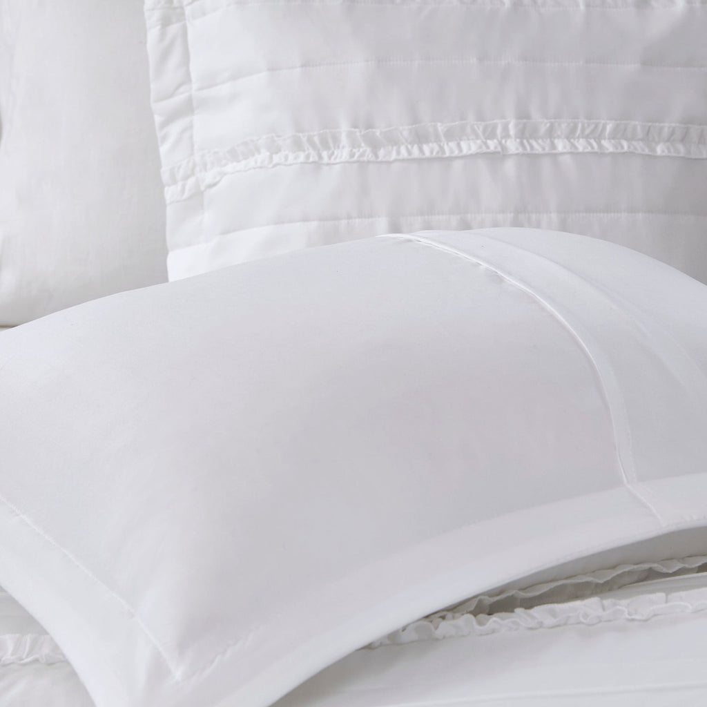 White Microfiber Ruffled Comforter Set with Decorative Pillow – Queen