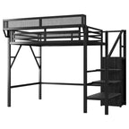 Twin Size Loft Bed with Stairs and Storage Shelves