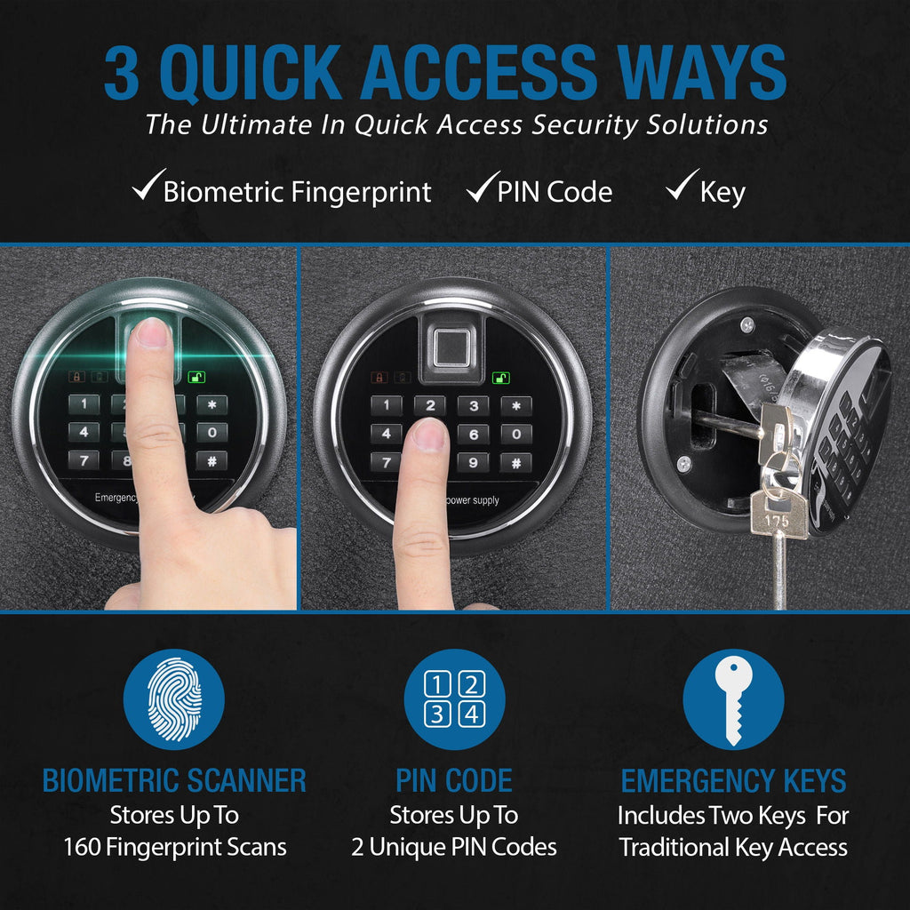 2.02 cu ft Biometric Keypad Fire Resistant Safe with Fingerprint Access - Black