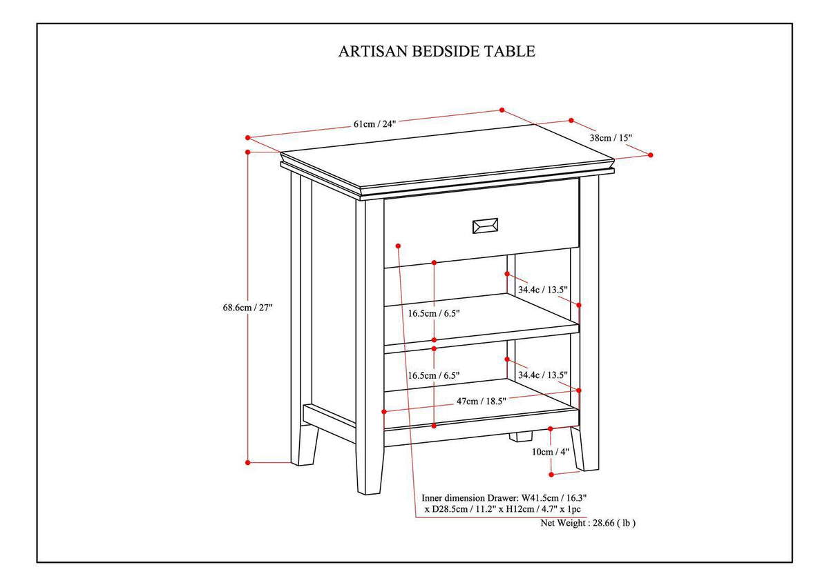 Handcrafted Bedside Table with Drawer and Shelf - Multiple Colors