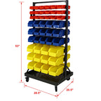90 Parts Bin Shelving Storage Organizer with Locking Wheels - Black/Yellow