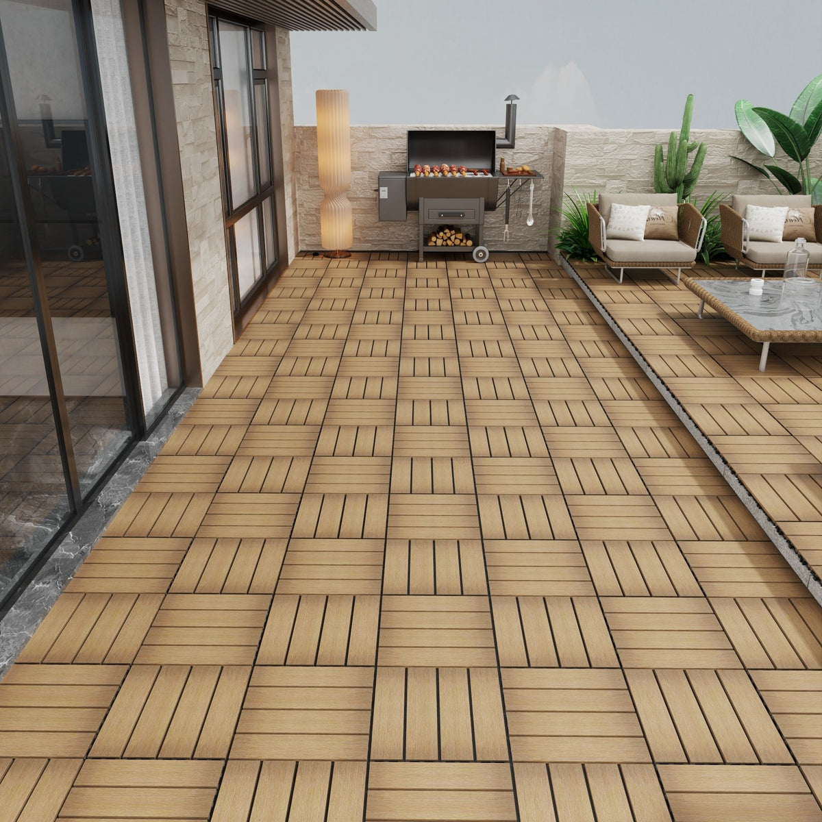 Weather Resistant Interlocking Deck Tiles - Light Brown or Dark Gray