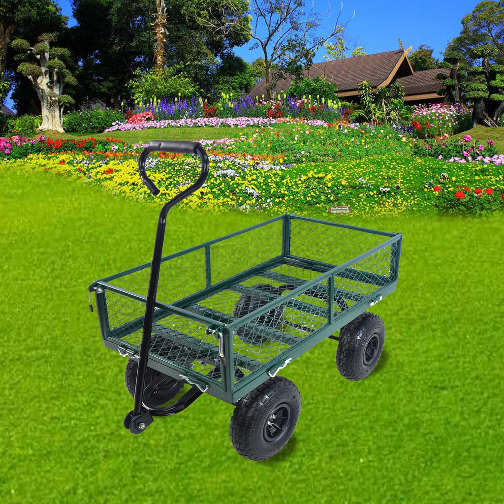 Green Outdoor Wagon Cart with Foldable Steel Frame - 550 lb Capacity