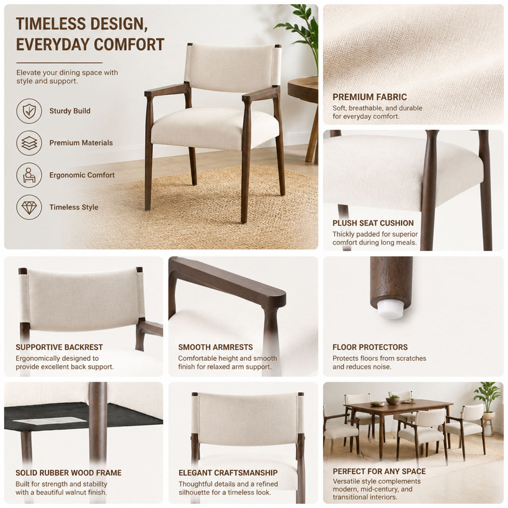 Rectangular 7-Piece Dining Table Set with Rubber Wood - Walnut Finish