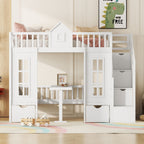 Twin Over Twin Bunk Bed with Convertible Desk - Pink or White