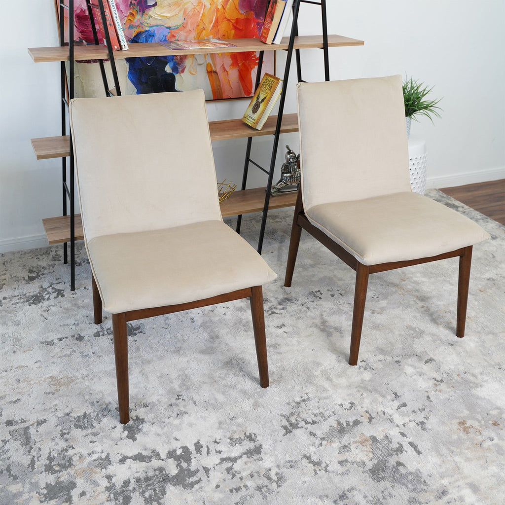 Monza Contemporary Dining Chair Set with Solid Wood Frame - Beige or Dark Green