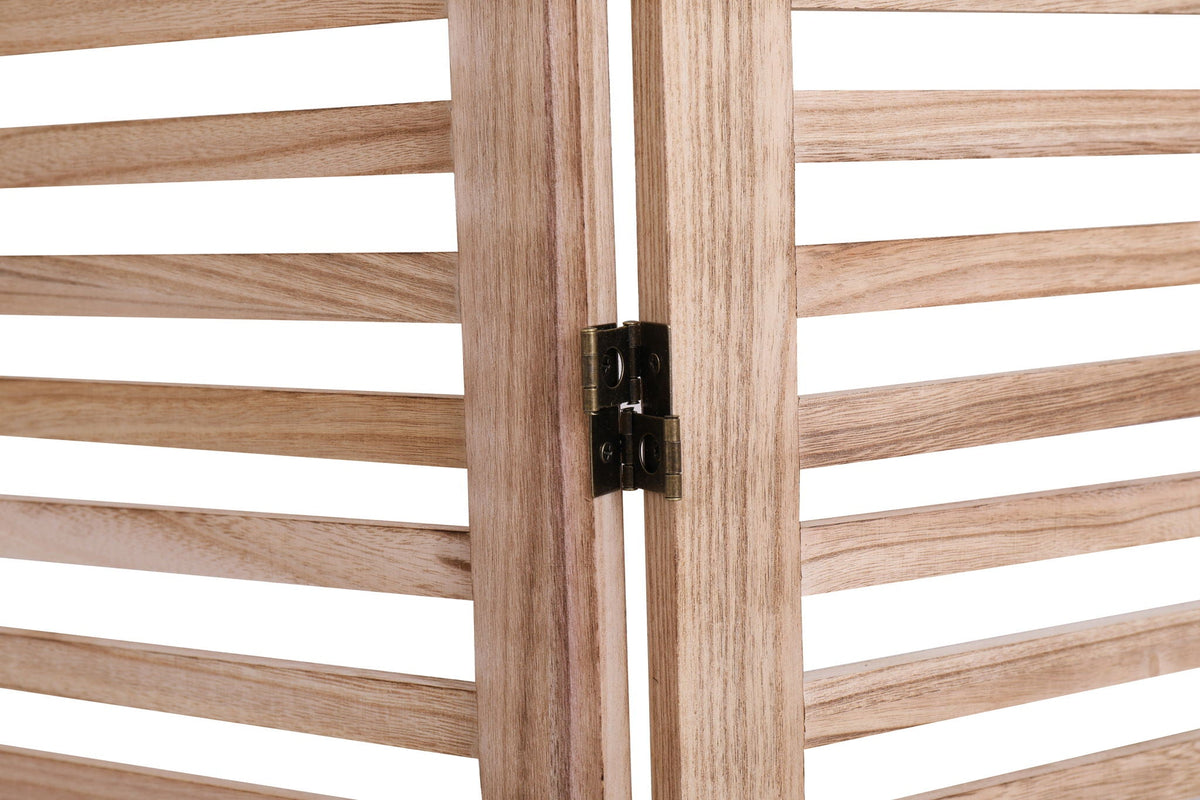 Light Brown Panel Folding Room Divider with Metal Hinges - Solid Wood
