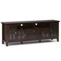Tobacco Brown TV Stand with Tempered Glass Doors - Solid Wood