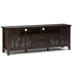 Tobacco Brown TV Stand with Tempered Glass Doors - Solid Wood