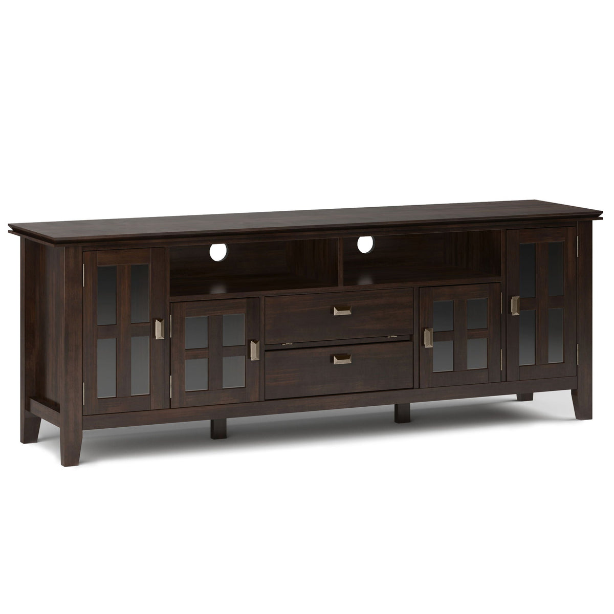 Tobacco Brown TV Stand with Tempered Glass Doors - Solid Wood