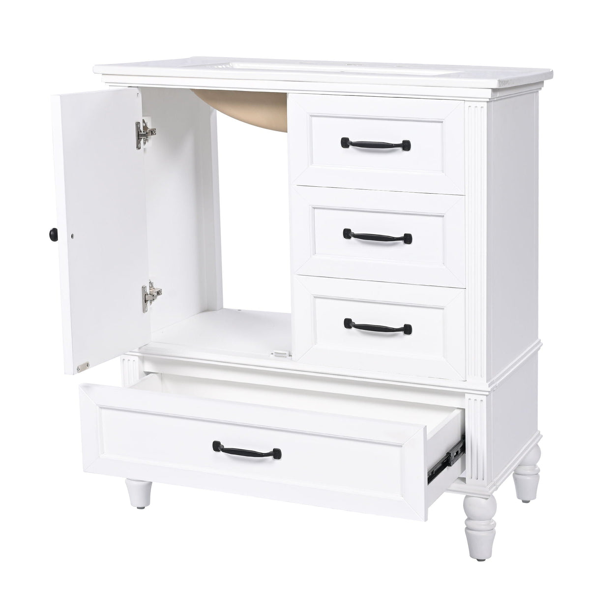 30" Bathroom Vanity with Sink and Soft-Close Drawers - White or Black