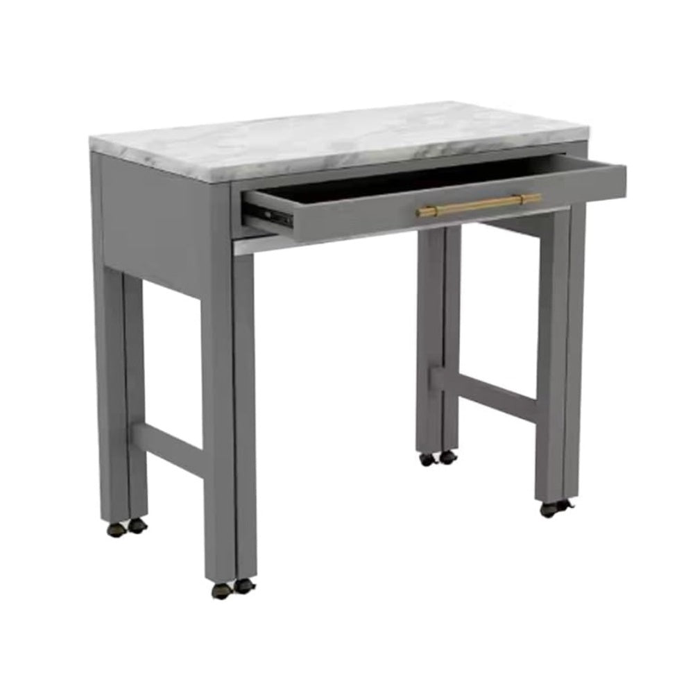 Light Gray Faux Marble Dining Table with Storage Drawer - Light Gray