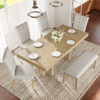 Farmhouse Extendable Wood Dining Table Set for 6 with Upholstered Seating - Natural Wood