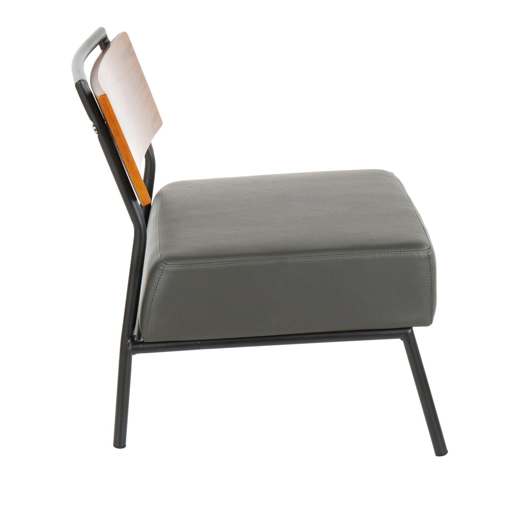 Contemporary Side Chair with Walnut Back and Faux Leather - Gray