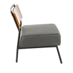 Contemporary Side Chair with Walnut Back and Faux Leather - Gray