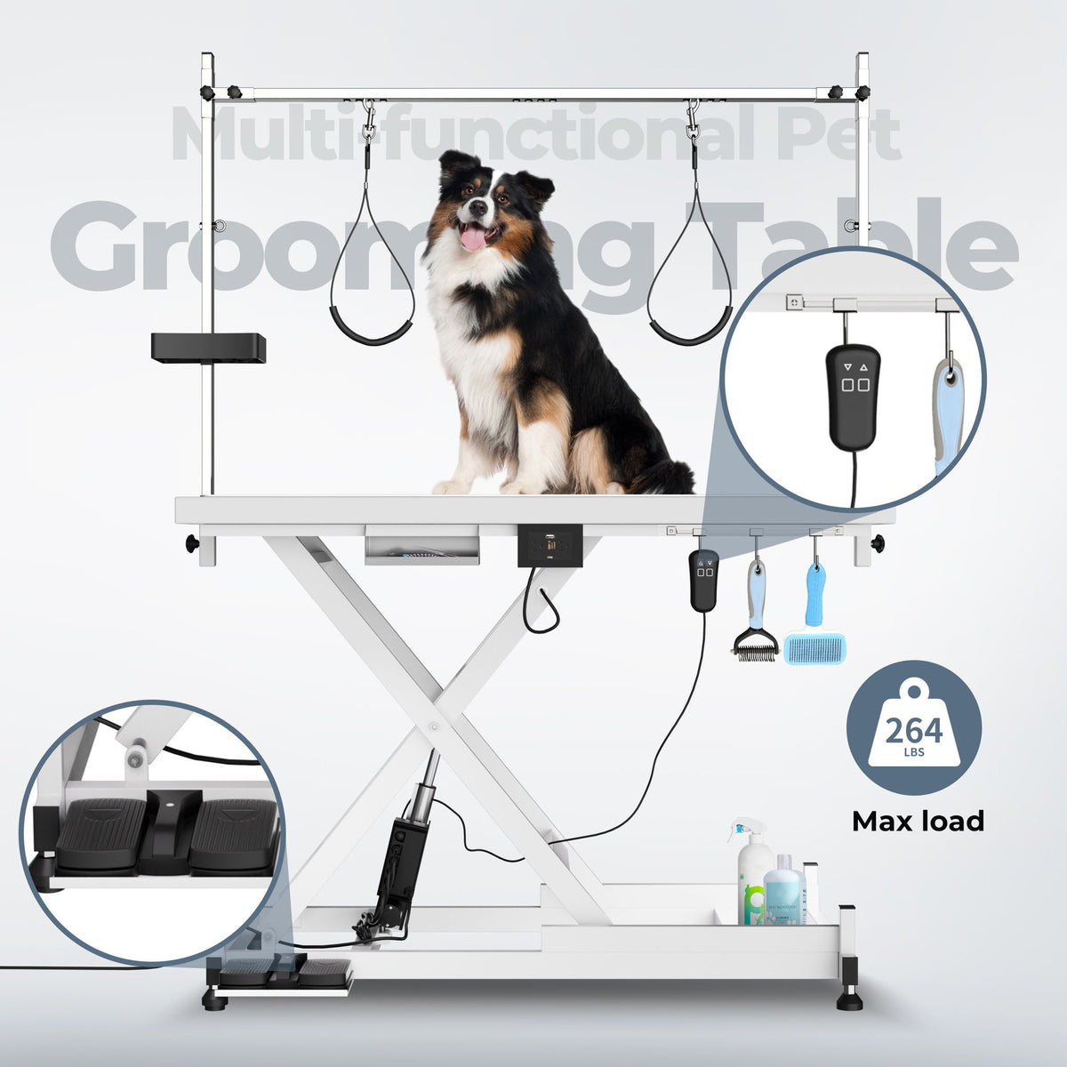 Height Adjustable Electric Pet Grooming Table with Heavy Duty Frame - Black or White
