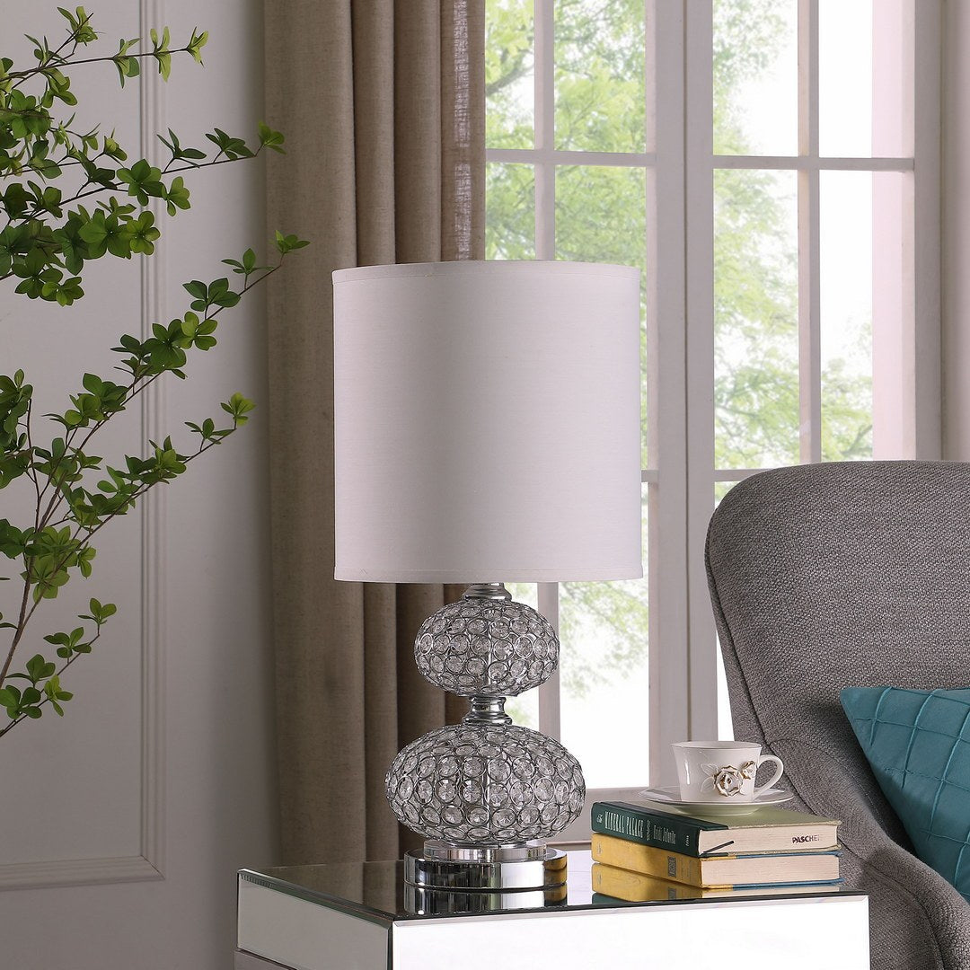 24" Chrome Filigree Cage Table Lamp with Acrylic Beads - Silver