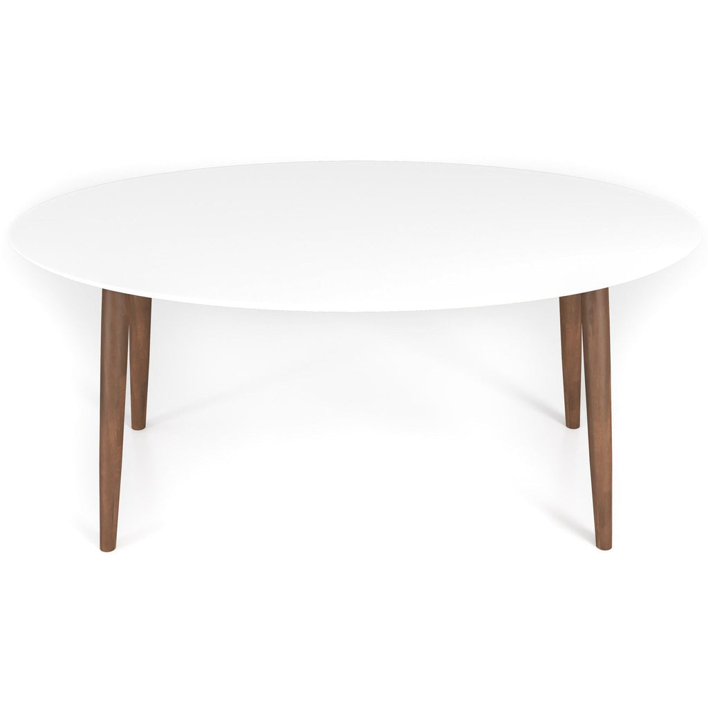 Mid-Century Modern Oval Dining Table with Solid Wood Construction - White