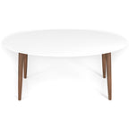 Mid-Century Modern Oval Dining Table with Solid Wood Construction - White