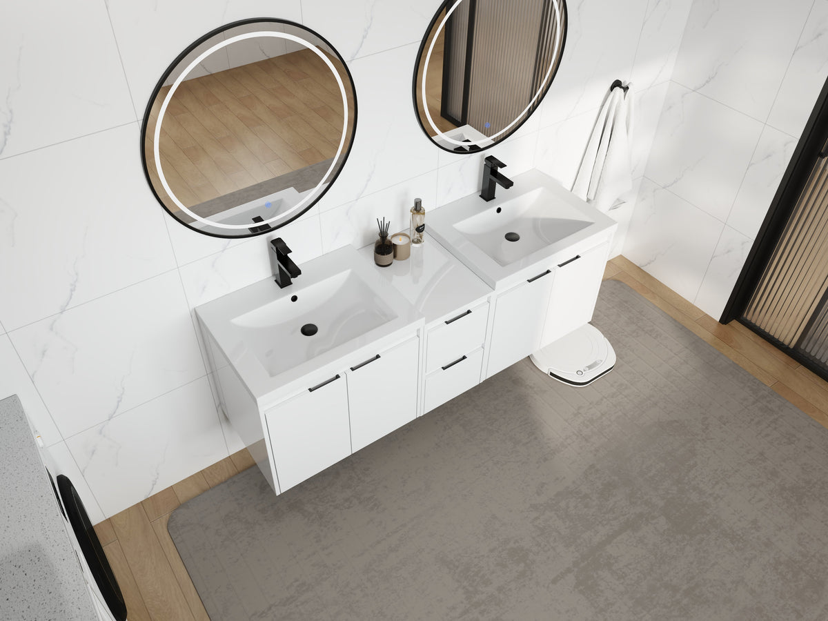 60" Bathroom Vanity with Resin Sink and Soft Close Doors - Glossy White