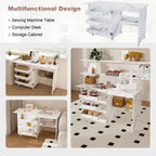 White Folding Sewing Table with Lockable Wheels - 4-in-1 Multi Functional Craft Station