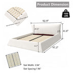 King Size Platform Bed With Special-Shaped Headboard in Cream