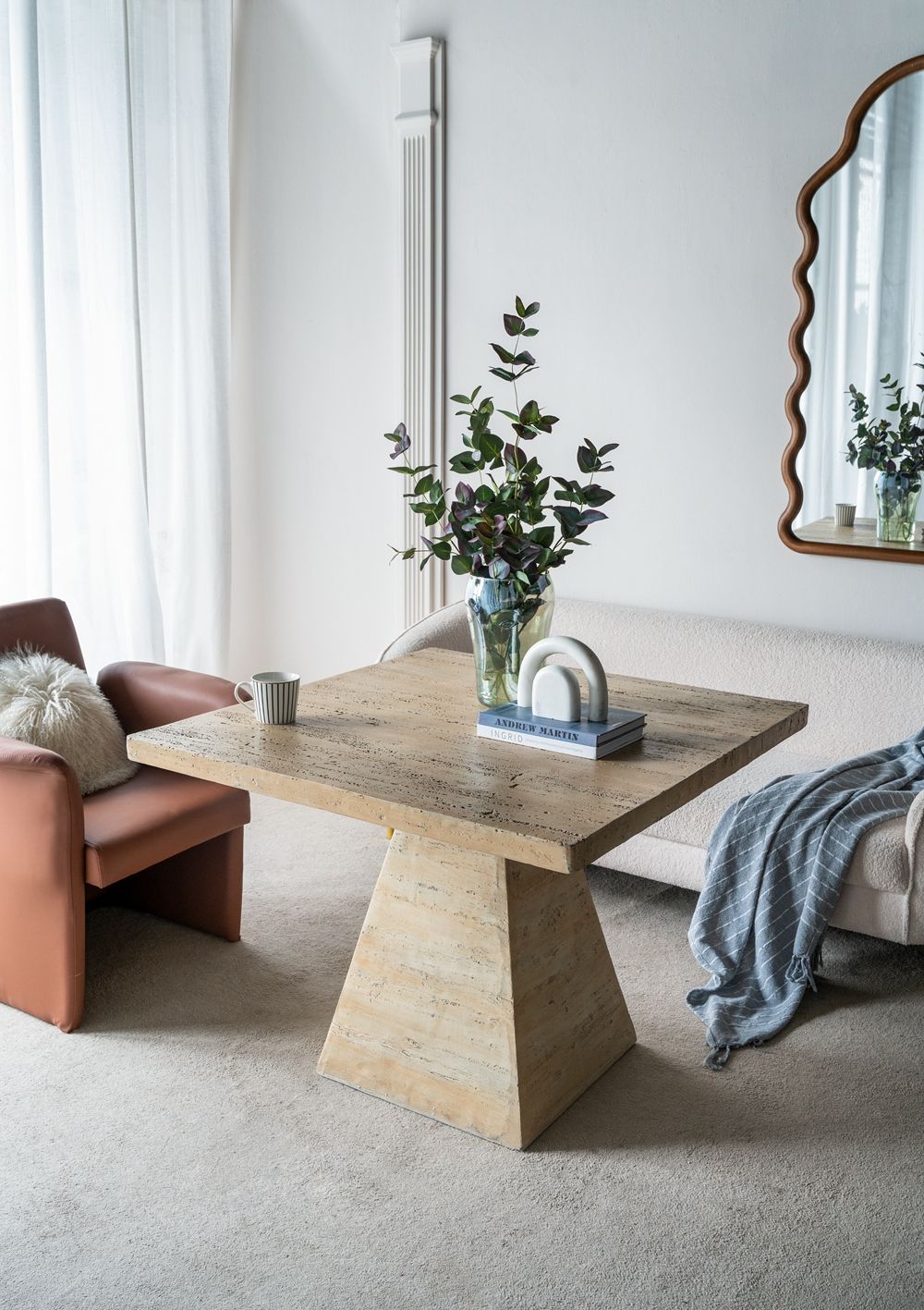 Square Dining Table with Pedestal Base - Beige
