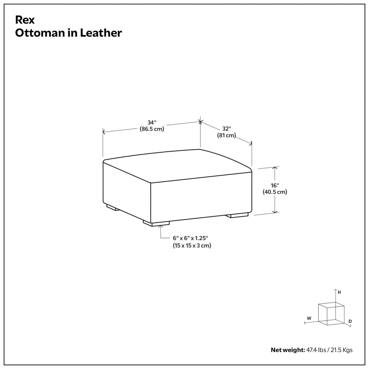 Light Brown Versatile Design Upholstered Ottoman with Medium Firm Cushion - Rex