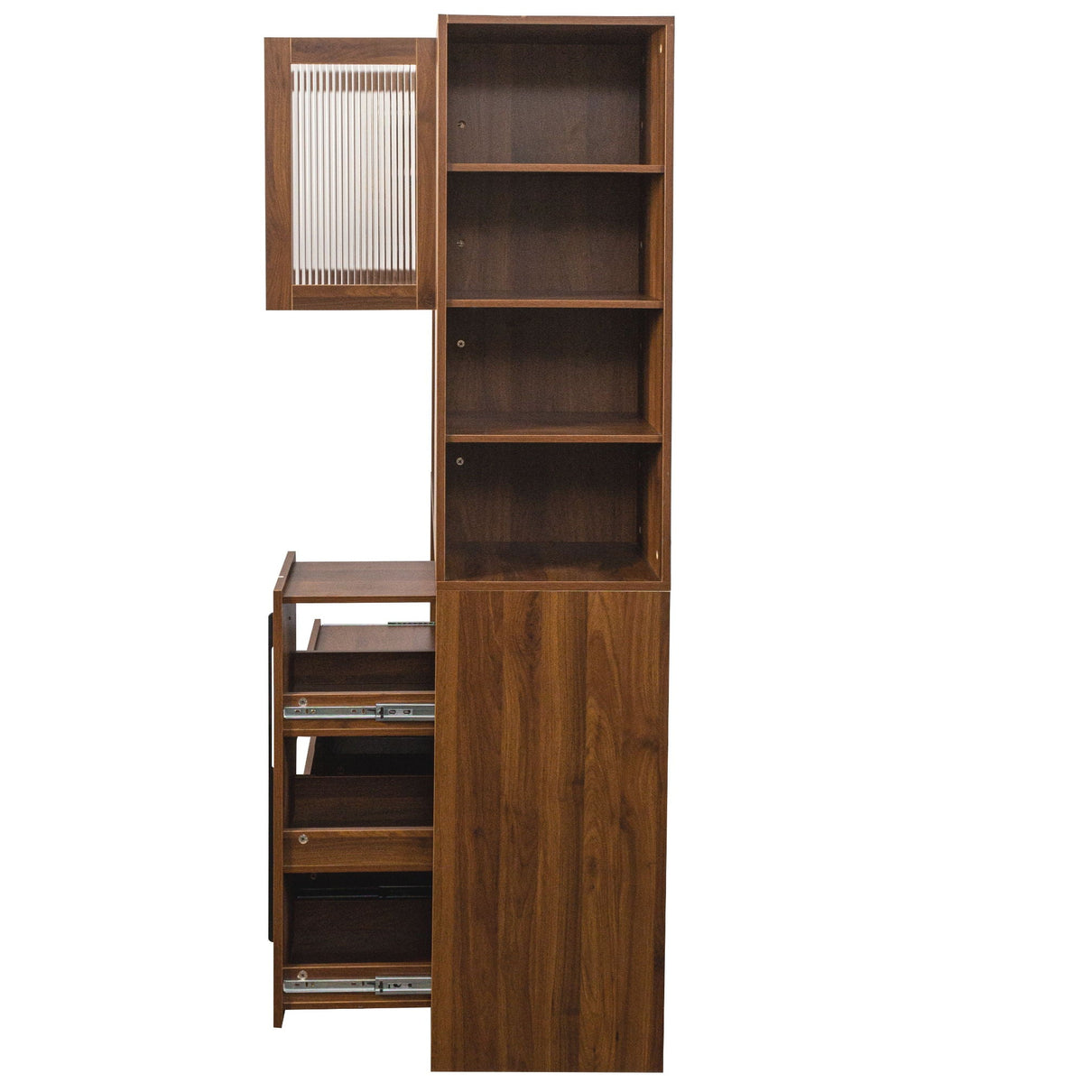 Tall Kitchen Pantry Cabinet with 4 Tier Side Shelf - Walnut