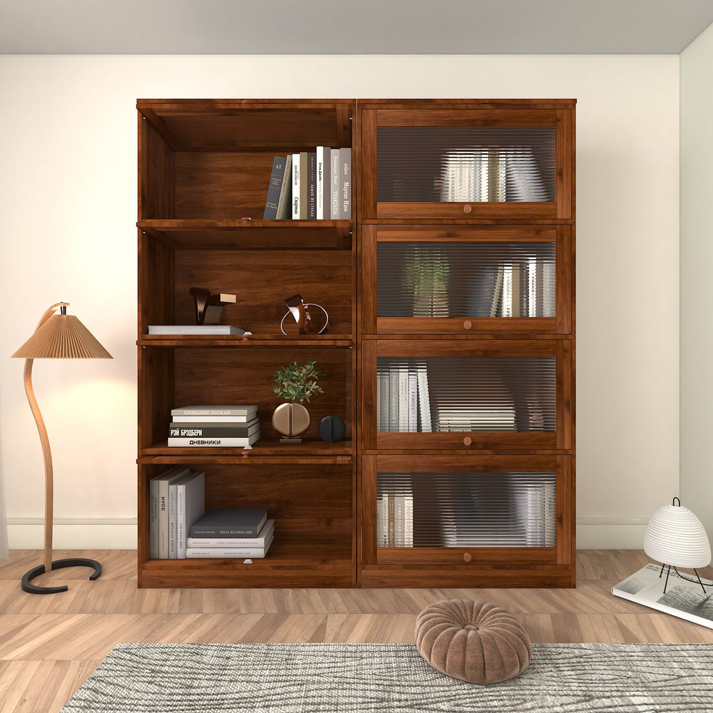 Contemporary Bookcase with Glass Doors and Dustproof Storage - Clear Glass
