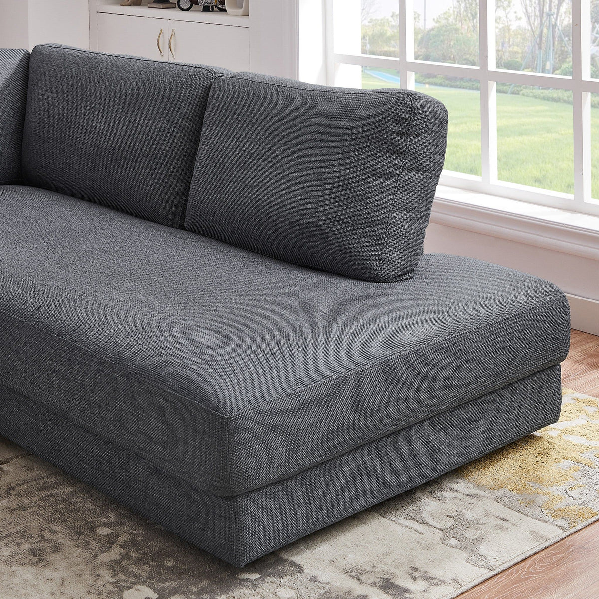 Comfortable Cozy Sectional Sofa with Solid Wood Frame - Pearl Silver or Dark Gray