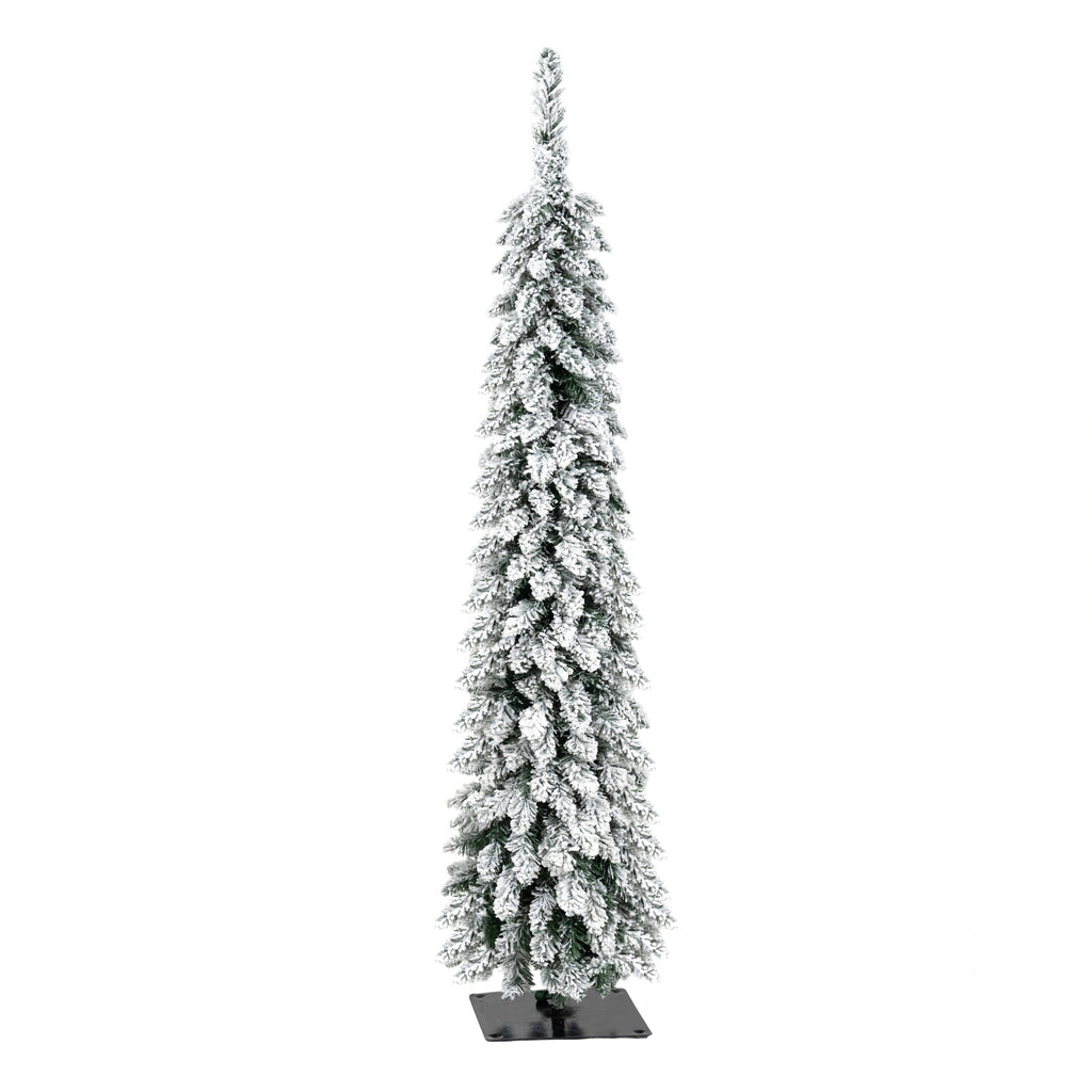 Pre-Flocked Pencil Christmas Trees 4 Pack with Easy Setup - White Flocked