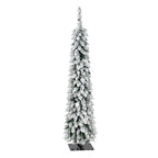 Pre-Flocked Pencil Christmas Trees 4 Pack with Easy Setup - White Flocked